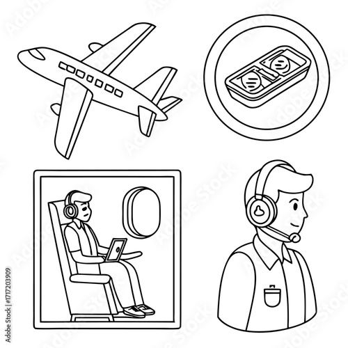 Air Travel Icons – Flight, Service & Passenger Comfort