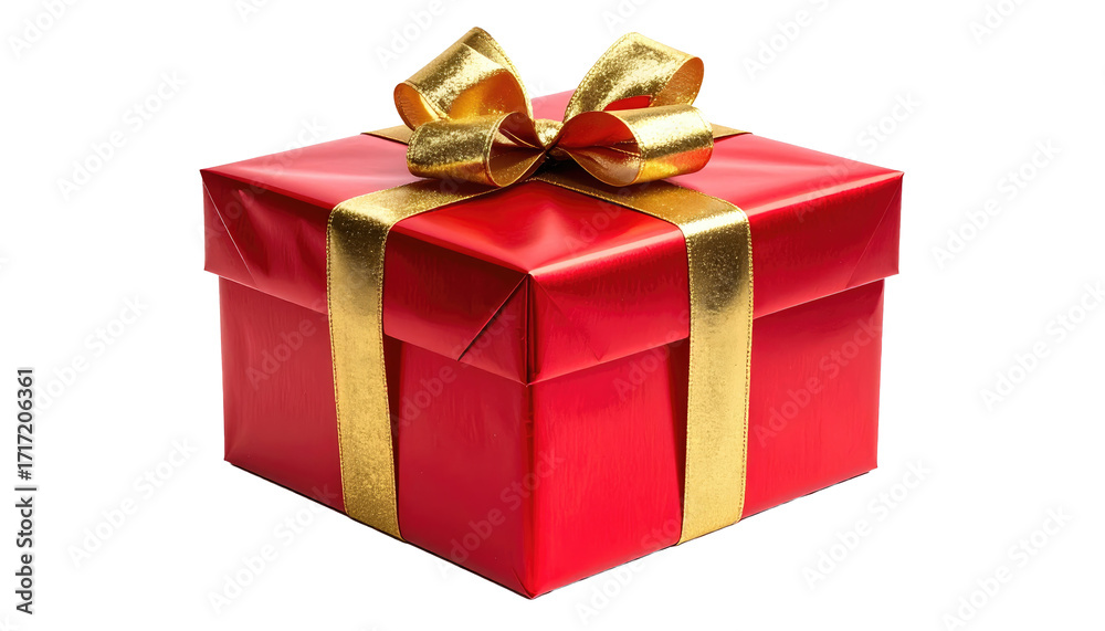 Obraz premium Luxury Red Gift Box with Golden Ribbon on White Background