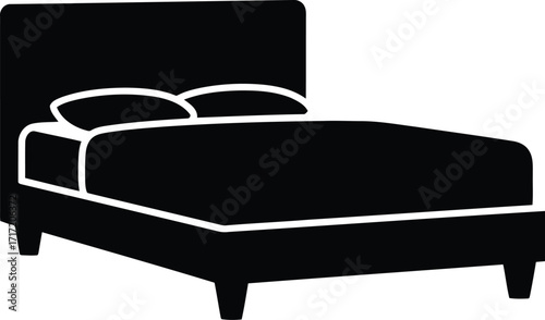 Modern platform bed frame with headboard and pillows simple vector silhouette vector