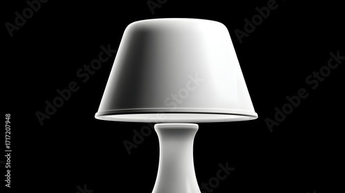 A contemporary, minimalist white table lamp with a simple, elegant shade design, creating a warm, ambient glow in an interior space.