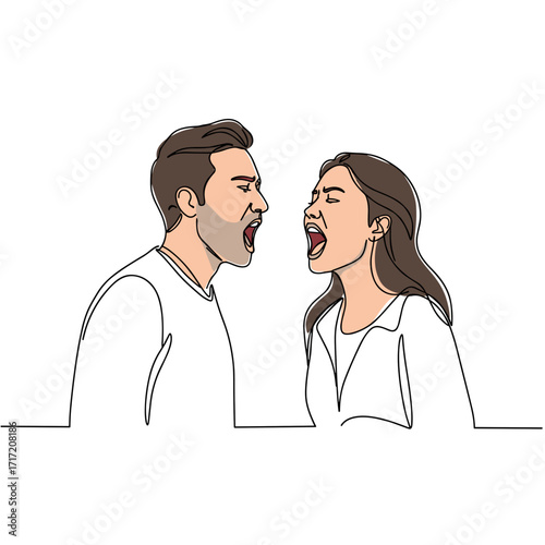 Man and woman yelling at each other in a confrontational expression  