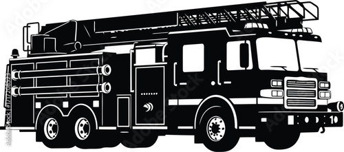 Modern fire truck with extended ladder ready for emergency response rescue operations vector art vector