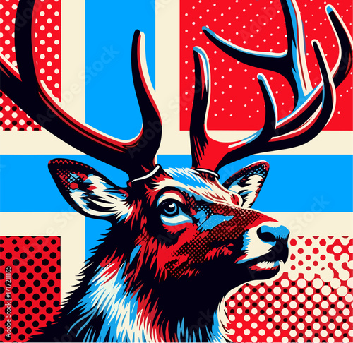 Norwegian reindeer with antlers in pop art style
