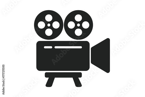 Retro movie camera icon for filmmaking and cinema. Vintage film projector silhouette symbol for video production. Hollywood entertainment and motion picture industry concept vector.