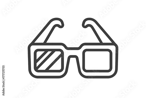 3D glasses icon for cinema and entertainment. Stereoscopic anaglyph eyewear for movies. Vector line art illustration of vision technology for a fun movie theater experience.
