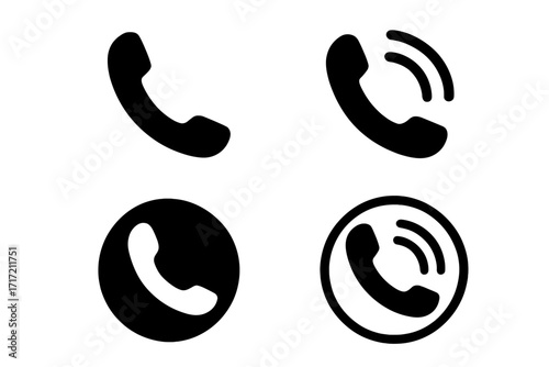 Phone call icon set. Vector contact symbol collection. Telephone handset silhouette. Ringing phone sign for web and mobile app. Communication pictogram. Hotline support button.