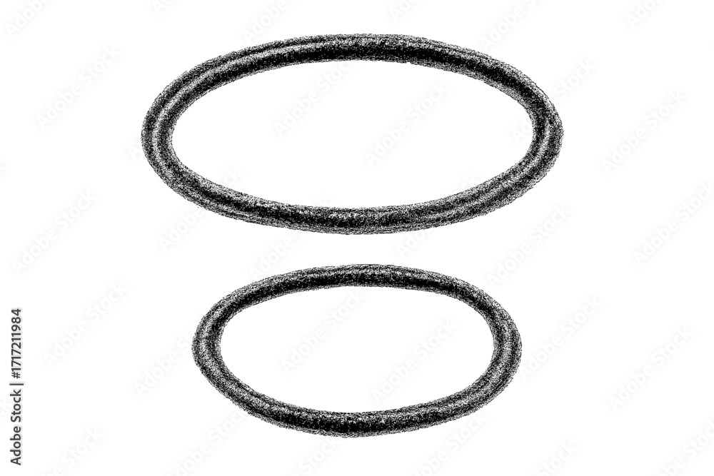 Hand drawn crayon ovals. Charcoal sketch number 8 shape. Grunge textured doodle circles. Abstract chalk brush stroke frame. Vector illustration for graphic design elements.