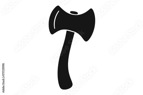 Double-bitted axe icon vector silhouette. Labrys, ancient battle axe symbol. Lumberjack tool for chopping wood. Outdoor, camping and survival equipment. Flat simple design.