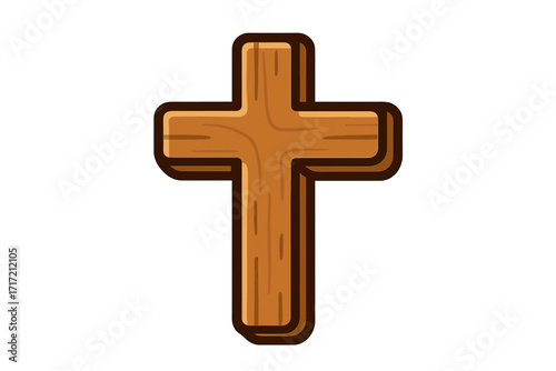 Wooden cross icon. Christian religion symbol. Cartoon vector illustration. Jesus Christ crucifix. Faith and belief concept. Holy spirituality sign. Easter resurrection graphic.