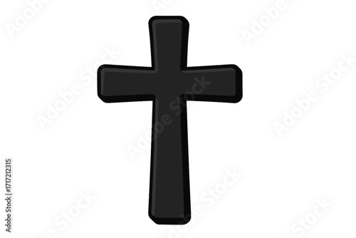 Black cross icon silhouette. Christian crucifix symbol of faith and religion. Simple vector graphic illustration for church, Easter, and spiritual design. God, Jesus, belief concept.
