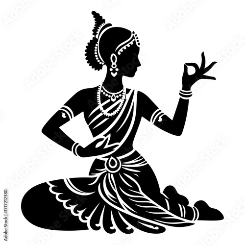 Indian Classical Dancer Silhouette Vector