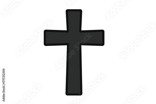 Christian cross icon. Black crucifix silhouette. Religion and faith symbol. Vector cartoon illustration for church, Bible, and Easter concepts. Holy spiritual design element.