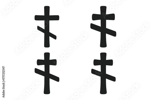 Orthodox cross vector icon set. Simple black silhouette of Russian christian religious symbols. Eastern church faith and spirituality concept. Byzantine crucifix illustration.
