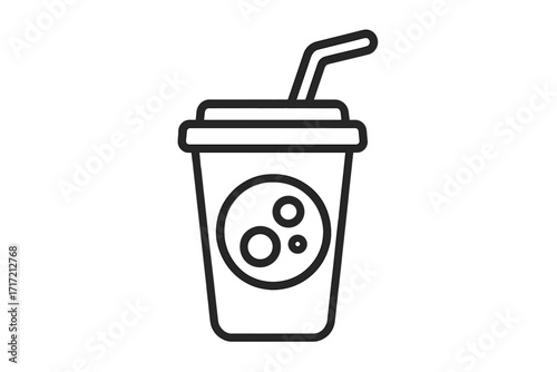 Soda drink cup with straw line icon. Vector illustration of a soft drink in a disposable plastic cup. Takeaway fast food beverage symbol. Refreshment, cola, juice concept.
