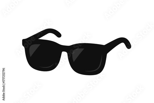 Classic black sunglasses vector icon. Retro wayfarer style eyewear illustration. Summer sun protection fashion accessory. Cool men's shades silhouette isolated on transparent background.