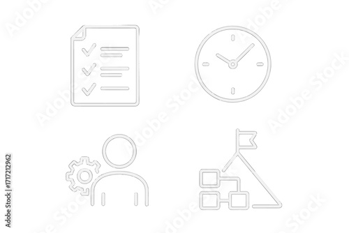 Project management thin line icons set. Business process, workflow organization, time management. Strategy planning, goal setting, deadline concepts. Vector pictogram collection.