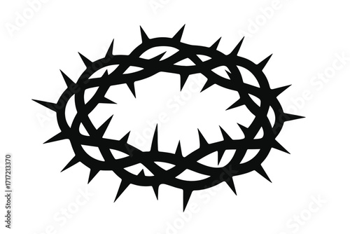 Crown of thorns silhouette. Christian symbol of the passion of Jesus Christ. Religious vector illustration for Easter. A sign of sacrifice, suffering, faith, and martyrdom.