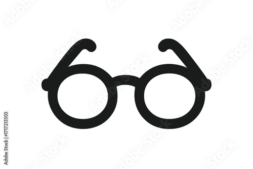 Eyeglasses icon, glasses symbol, and spectacles vector for vision care. Optical sign with a round frame. Nerd, geek, or hipster accessory. Black silhouette illustration.