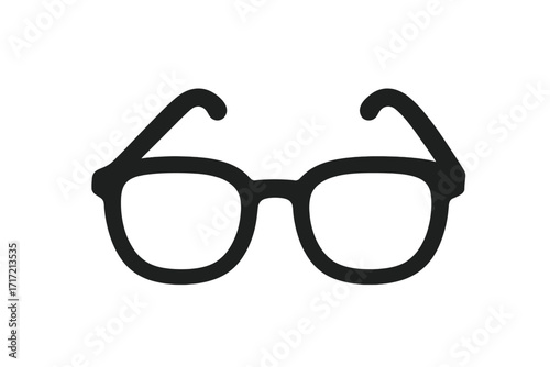 Eyeglasses icon vector illustration. Simple black silhouette of spectacles. Nerd or geek fashion accessory. Retro hipster eyewear frame symbol for vision and optical concepts.