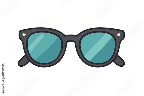 Sunglasses vector icon. Eyeglasses cartoon illustration. Summer sun protection concept. Retro fashion accessory. Vintage style glasses isolated. Flat design graphic element.