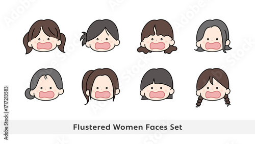 慌てた顔の女性 顔アイコンセット	