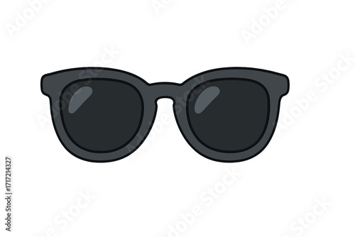 Summer sunglasses vector illustration in flat cartoon style. Black fashion eyeglasses icon for sun protection. Modern retro eyewear accessory design element isolated on white.