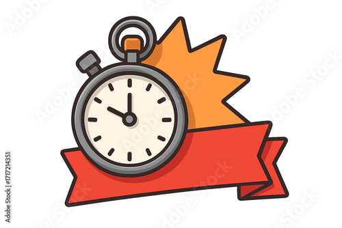 Stopwatch timer icon for promotion banner and limited time offer. Sale, discount, and deal concept. Deadline and countdown symbol. Fast speed vector cartoon illustration.
