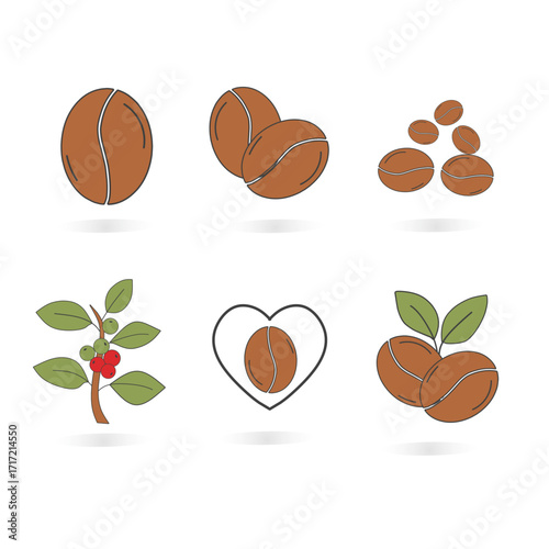Icon set of coffee beans  coffe beans plant 