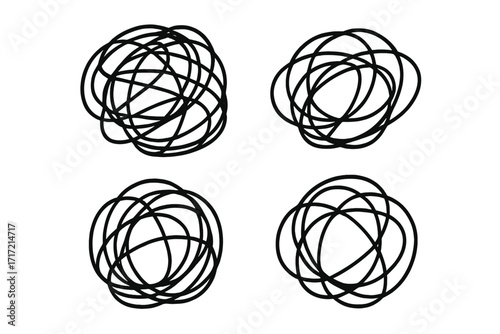 Tangled scribble clew chaos. Messy difficult problem. Complicated line knot. Concept of confusion, anxiety, stress, depression. Abstract doodle mind brainstorm. Scrawl symbol.