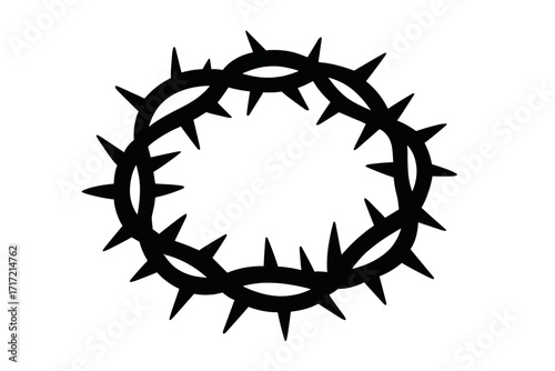 Crown of thorns silhouette. Jesus Christ passion symbol. Christian religious sign for Easter. Suffering, sacrifice and crucifixion vector icon. Faith and resurrection concept.