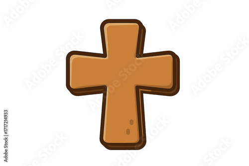 Wooden cross vector icon. Cartoon Christian symbol of faith, religion and spirituality. Religious crucifix illustration for Easter. Flat design element isolated on white background.