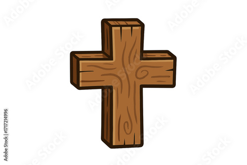 Wooden cross symbol vector illustration. Christian crucifix cartoon icon for faith and religion. Holy object for church, Easter, and Bible concepts. Jesus resurrection graphic.