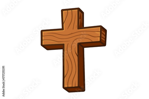 Wooden cross vector illustration. Christian religious symbol of faith and salvation. Cartoon style wood crucifix icon for Easter or church design. Holy spiritual object isolated.