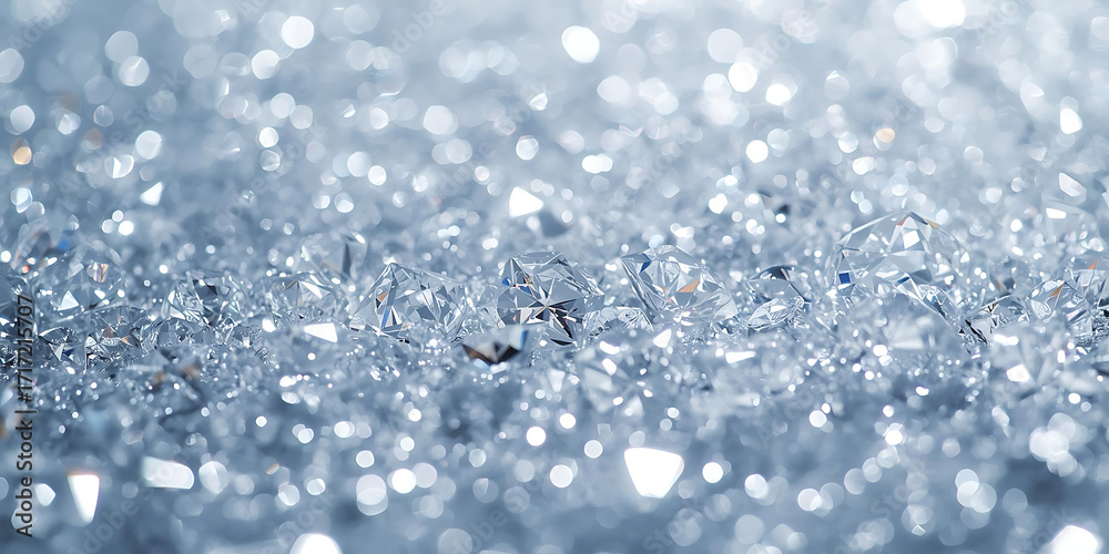 Fototapeta premium Close-up of sparkling diamond-like crystals scattered with luxury reflections