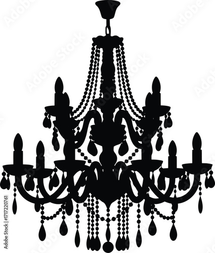 Elegant black silhouette chandelier crystal ornate luxury lighting fixture interior decor vector
