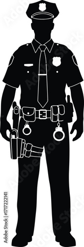 Silhouette of a police officer standing ready professional law enforcement officer uniformed security personnel detailed silhouette vector