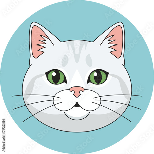 White cat face illustration in a circle
