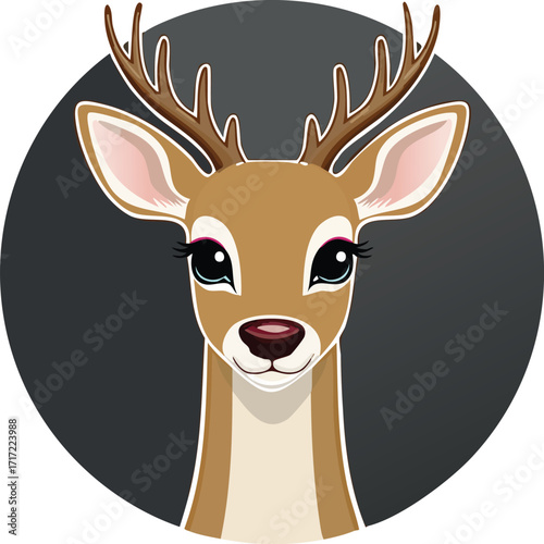 Cute deer head vector illustration, adorable animal