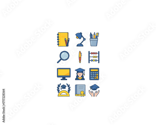 Flat study tool icon vector style illustration Collection
