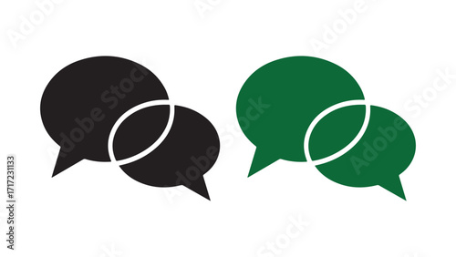 Two Chat Bubbles Icon in Black and Green – Communication and Message Symbol