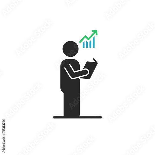Successful business professional analyzing positive growth charts and financial reports, driving investment and strategic development for future prosperity