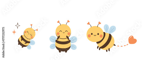 Bee family with baby, mom and dad isolated on white background vector.