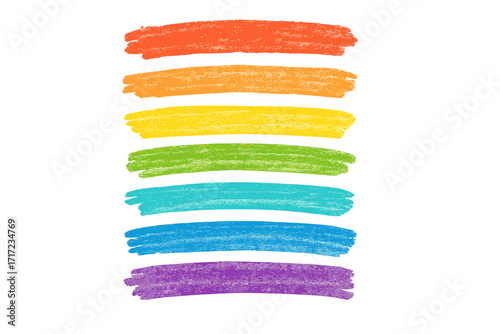 Set of colorful childish crayon brush strokes. Hand-drawn rainbow chalk pen highlight lines. Rough vector underline elements for accent and emphasis in kid's design.