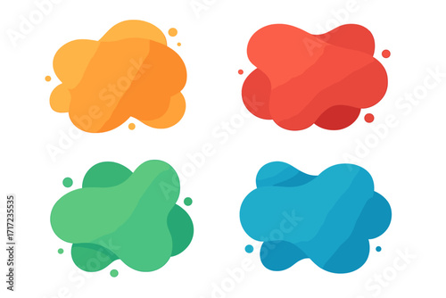Set of colorful abstract liquid shapes. Modern organic amoeba forms with gradients. Vector collection of fluid dynamic blobs for banner, background or text frame design.