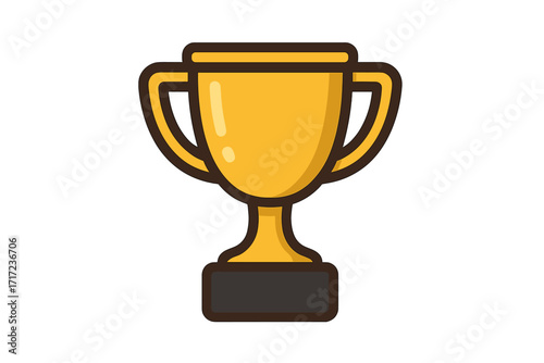 Golden trophy cup icon vector illustration, flat cartoon style, winner award symbol, sports achievement, victory prize, championship reward, competition success, isolated transparent background
