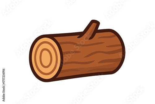 Vector cartoon illustration of a wooden log with detailed growth rings and branch stump, isolated on transparent background, timber lumber forest woodcut, natural material, flat style design