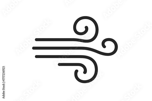 Wind breeze icon vector, linear style weather symbol, swirling airflow graphic illustration, meteorology forecast, gusts and air movement concept, transparent background, stock design