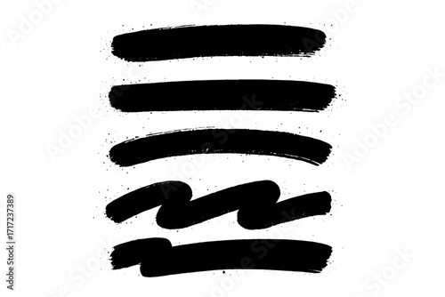 Urban graffiti grunge brushstroke underline. Bold rough hand drawn spray paint stripe, freehand ink shape, street art marker doodle, comic marker swash, abstract graffiti lines vector illustration