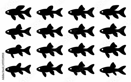 Vector art of group of similar fish silhouettes