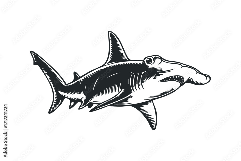 Obraz premium Hammerhead shark profile. Vector hand drawn